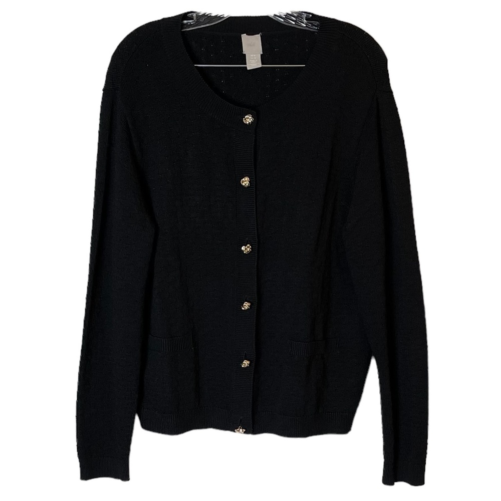 NWOT H&M Black Button Down Sweater Rosette 🏵️ Buttons NEVER WORN